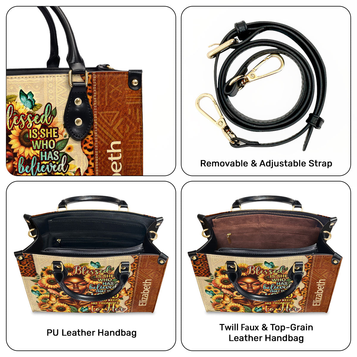 Jesuspirit | Personalized Leather Handbag With Zipper | Blessed Is She LHBHN686