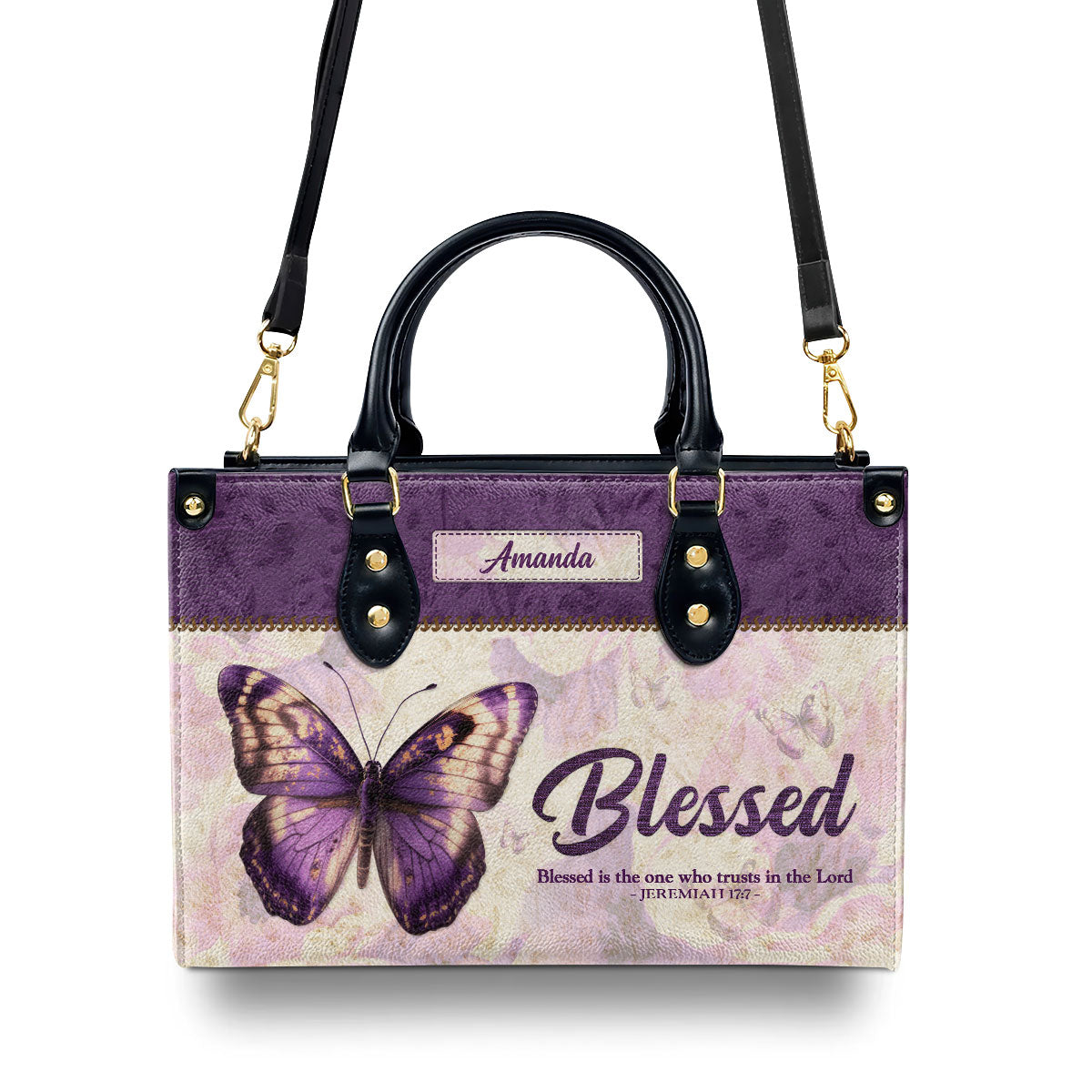 Jesuspirit | Blessed Is The One Who Trusts In The Lord | Jeremiah 17:7 | Personalized Zippered Leather Handbag | Meaningful Gift For Christian Ladies LHBHN801