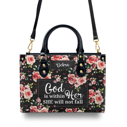 Jesuspirit | Spiritual Gift For Christian Ladies | Psalm 46:5 | God Is Within Her, She Will Not Fall | Personalized Leather Handbag With Handle LHBHN807