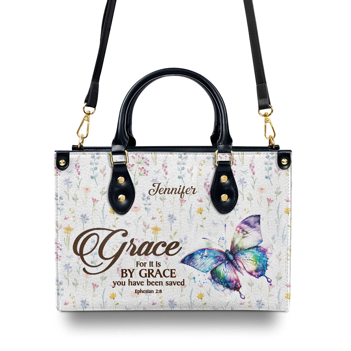Jesuspirit | For It Is By Grace You Have Been Saved | Ephesians 2:8 | Worship Gift For Spiritual Friends | Personalized Leather Handbag With Handle LHBHN808