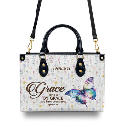 Jesuspirit | For It Is By Grace You Have Been Saved | Ephesians 2:8 | Worship Gift For Spiritual Friends | Personalized Leather Handbag With Handle LHBHN808