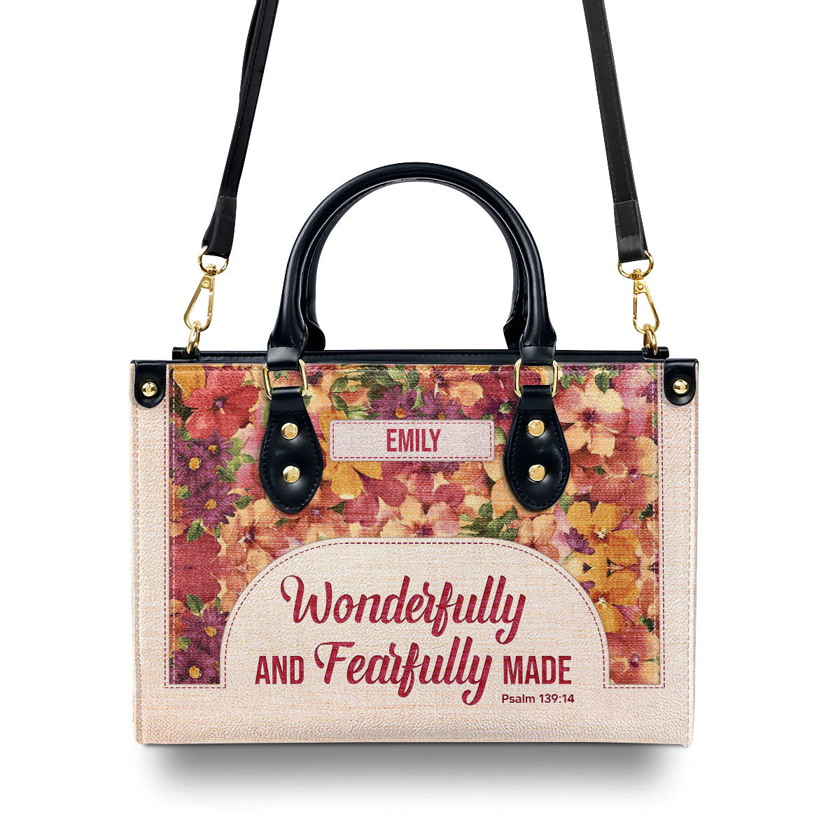 Jesuspirit | Personalized Leather Handbag With Zipper | Inspirational Gift Christian Ladies | Wonderfully And Fearfully Made | Psalm 139:14 LHBHN810