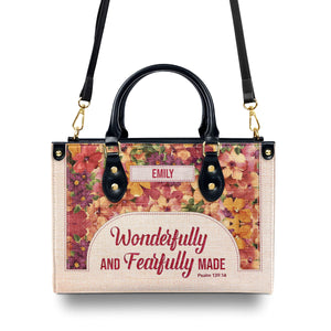 Jesuspirit | Personalized Leather Handbag With Zipper | Inspirational Gift Christian Ladies | Wonderfully And Fearfully Made | Psalm 139:14 LHBHN810