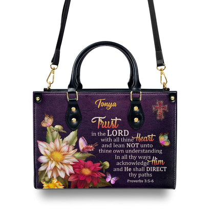Jesuspirit | Proverbs 3:5-6 | Trust In The Lord With All Thine Heart | Flower And Cross | Personalized Leather Handbag LHBM677