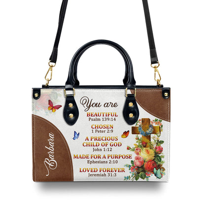 Jesuspirit | A Precious Child Of God | Unique Personalized Leather Handbag For Women | Roses And Cross LHBM705