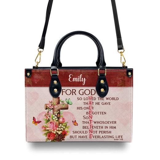 Jesuspirit | Personalized Leather Handbag With Handle | For God So Loved The World | Christian Valentine Gifts For Women Of God LHBM709