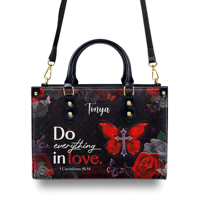 Jesuspirit | 1 Corinthians 16:14 | Do Everything in Love | Inspirational Gifts With Bible Verse For Christian Women | Personalized Leather Handbag With Straps LHBM713