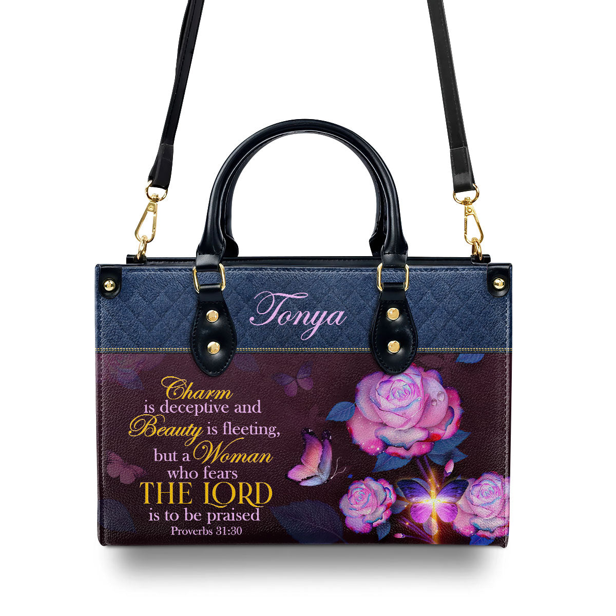 Jesuspirit | Proverbs 31:30 | Personalized Leather Handbag With Handle | Scripture Meaningful Gifts For Christian Women LHBM714