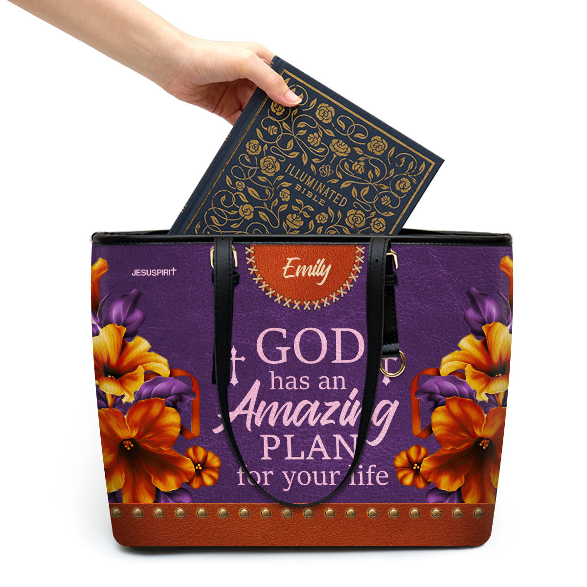 Jesuspirit | God Has An Amazing Plan For Your Life | Pretty Large Leather Tote Bag | Lily And Cross LLTBHN611