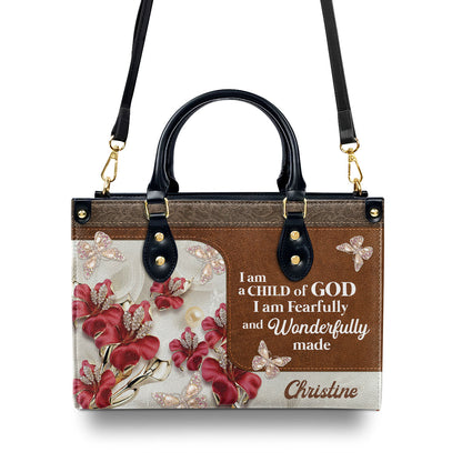 Beautiful Personalized Flower Leather Handbag - I Am A Child Of God NUH303