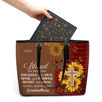 Blessed Are Those Who Snuggle And Hug - Personalized Large Leather Tote Bag NUH329