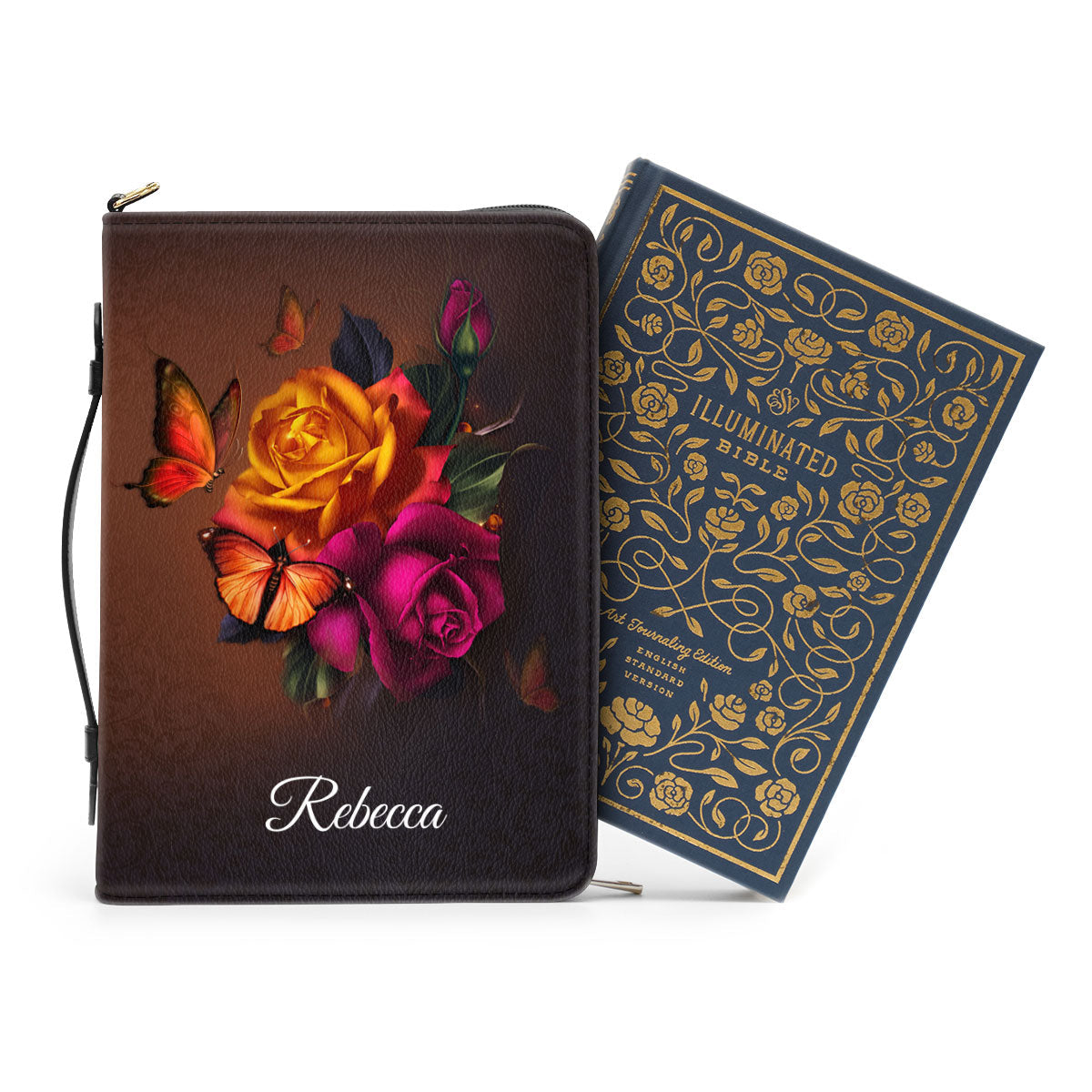 Jesuspirit Personalized Bible Cover With Handle | Rose And Cross Bible Carrying Case | Religious Gift For Women NUH469A