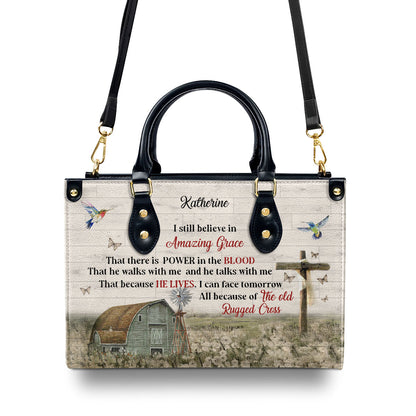 Gorgeous Personalized Cross Leather Handbag - I Still Believe In Amazing Grace NUHN145F