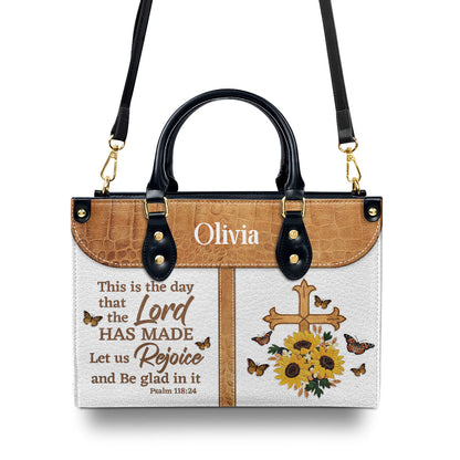 Pretty Personalized Cross Leather Handbag - This Is The Day That The Lord Has Made NUHN305