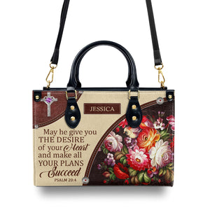 Awesome Personalized Flower Leather Handbag - May He Make All Your Plans Succeed NUM308