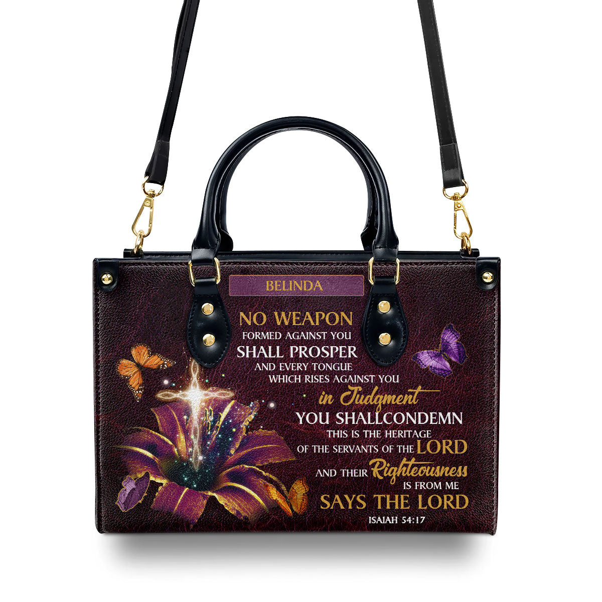 Beautiful Personalized Leather Handbag - No Weapon Formed Against You Shall Prosper NUM394
