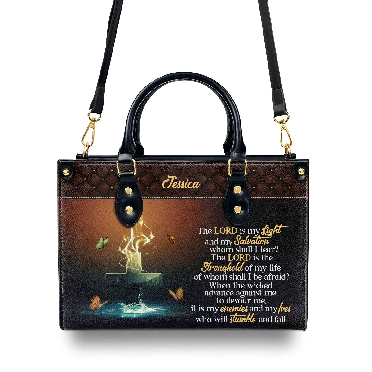 Lovely Personalized Leather Handbag - The Lord Is My Light And My Salvation NUM481