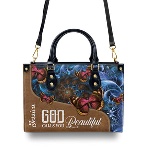 Pretty Personalized Butterfly Leather Handbag - God Calls You Beautiful NUH273