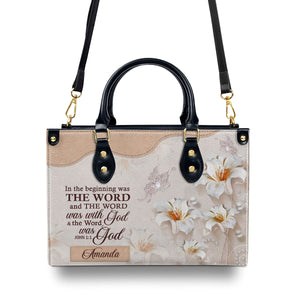 Pretty Personalized Lily Leather Handbag - In The Beginning Was The Word NUH337