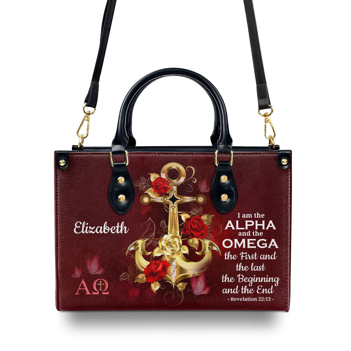 I Am The Alpha And The Omega Unique Personalized Leather Handbag