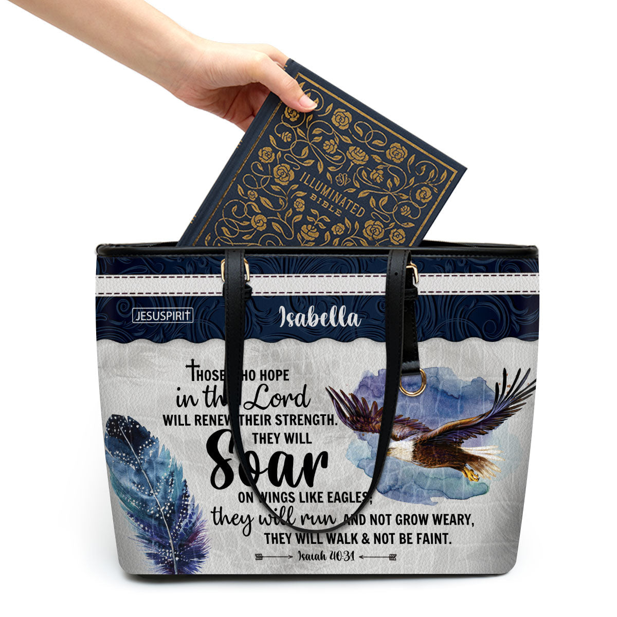 They Will Soar On Wings Like Eagles - Personalized Large Leather Tote Bag NUHN310