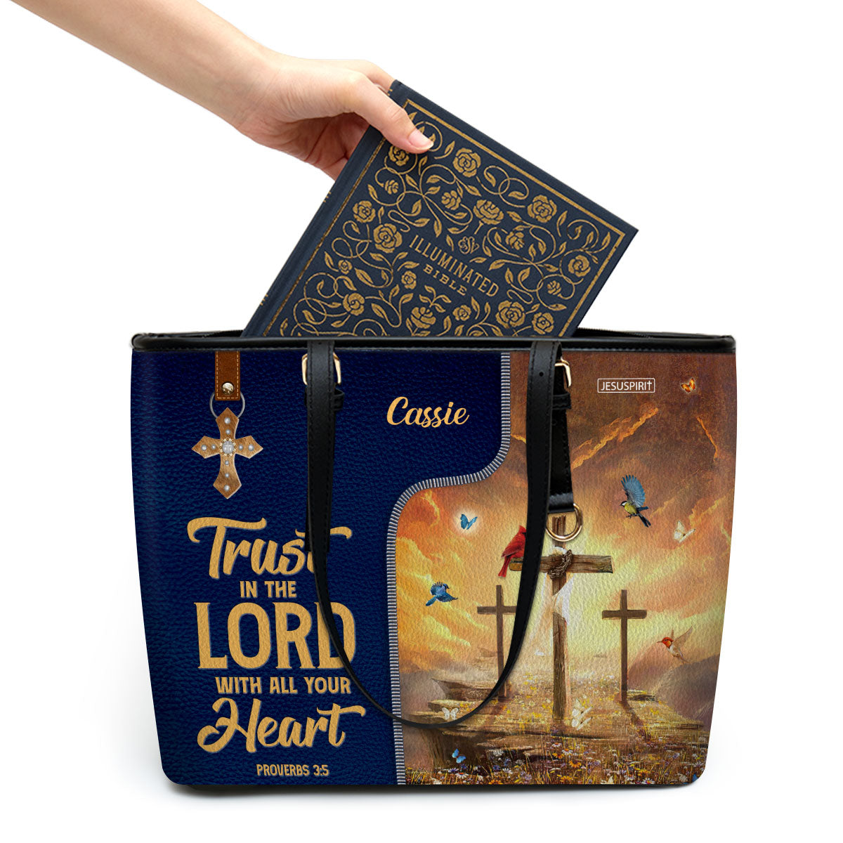 Must-Have Personalized Large Leather Tote Bag - Trust In The Lord With All Your Heart NUM500