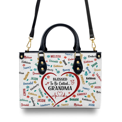 Blessed To Be Called Grandma | Personalized Leather Handbag JSLHBPHN2203D