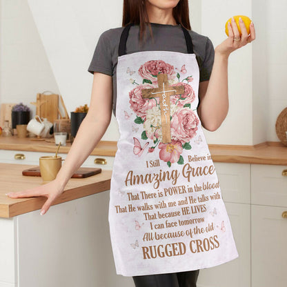 Jesuspirit | Apron With Neck Strap | Flower And Cross | I Still Believe In Amazing Grace A15