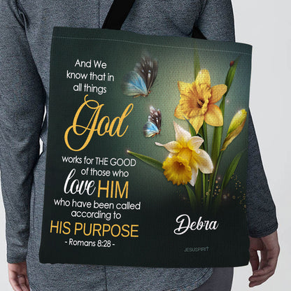 Jesuspirit Personalized Tote Bag | Christ Gifts For Religious Women | Daffodils And Cross | Spiritual Gifts From God TBH741