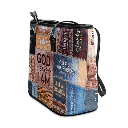 God Say I Am | Personalized Large Leather Tote Bag LLTBM793