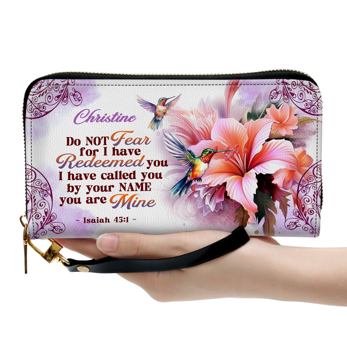 Personalized Leather Clutch Purse With Wristlet Strap Handle | I Have Called You By Your Name