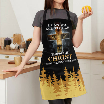 Jesuspirit | Philippians 4:13 | I Can Do All Things Through Christ | Lion And Cross | Personalized Apron With Tie Back Closure HN114