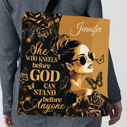 Jesuspirit| Personalized Christian Tote Bag | She Who Kneels Before God TBM746