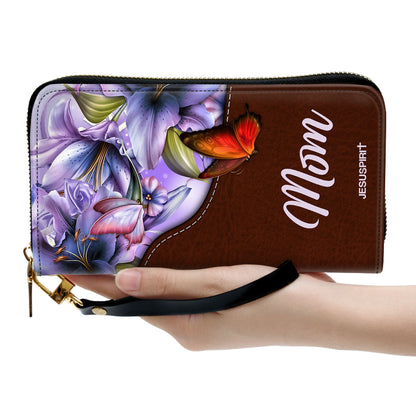 Jesuspirit | May The Lord Give You His Peace | Personalized Zippered Leather Clutch Purse | Religious Gifts For Christian Mother NUHN363B