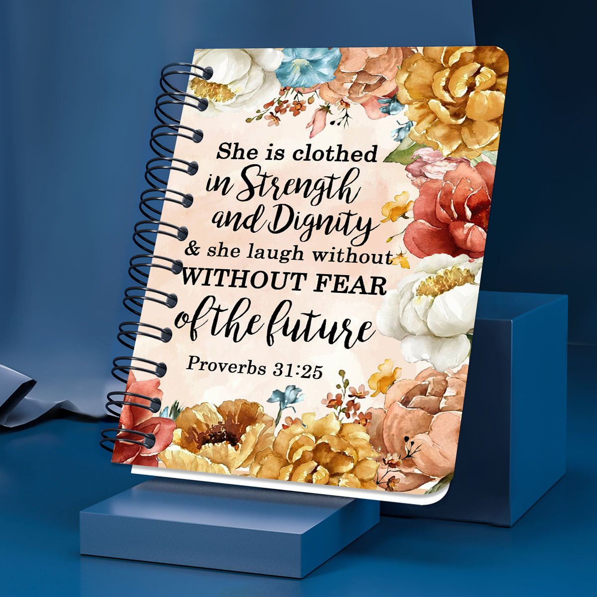 Jesuspirit | Personalized Flower Spiral Journal | Proverbs 31:25 | Spiritual Gifts For Christian Women SJHN651