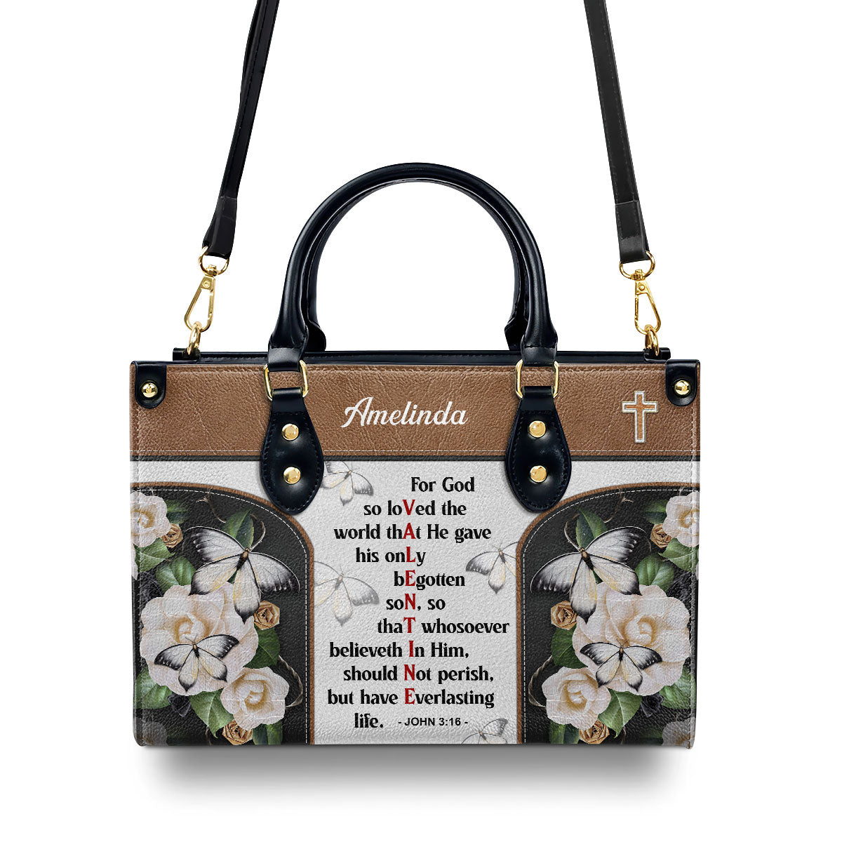 Jesuspirit | Personalized Leather Handbag | Christian Valentines Day Ideas | John 3:16 | For God So Loved The World | Bible Verse Spiritual Gifts LHBH832