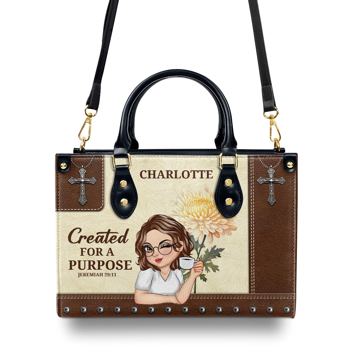 Created For A Purpose | Personalized Leather Handbag JSLHBPTN1313M