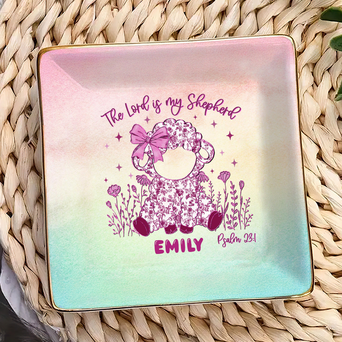 The Lord Is My Shepherd | Personalized Ceramic Ring Dish Square