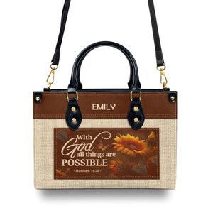 Jesuspirit | Personalized Leather Handbag With Zipper | With God All Things Are Possible LHBM786