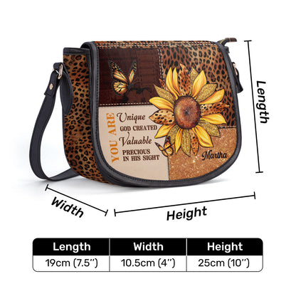 You Are God Created - Personalized Leather Saddle Bag LHBM760