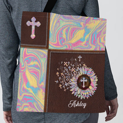 Pretty Personalized Flower And Cross Tote Bag NM149