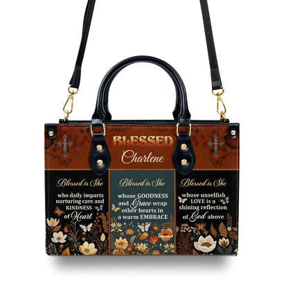 Jesuspirit | Personalized Leather Handbag With Zipper | Blessed Is She LHBM748