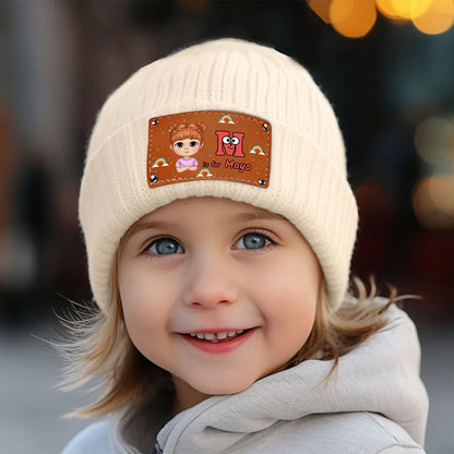 Kid's Name | Personalized Leather Knitted Beanie JSLKBPT1943M