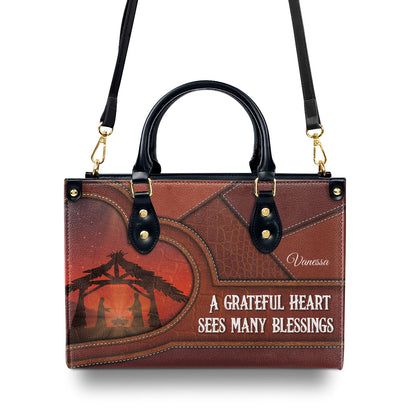 A Grateful Heart Sees Many Blessings - Beautiful Personalized Leather Handbag AHN261