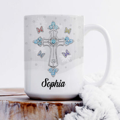Elegant Personalized Cross White Ceramic Mug - Hope Makes All Things Work NUHN144A