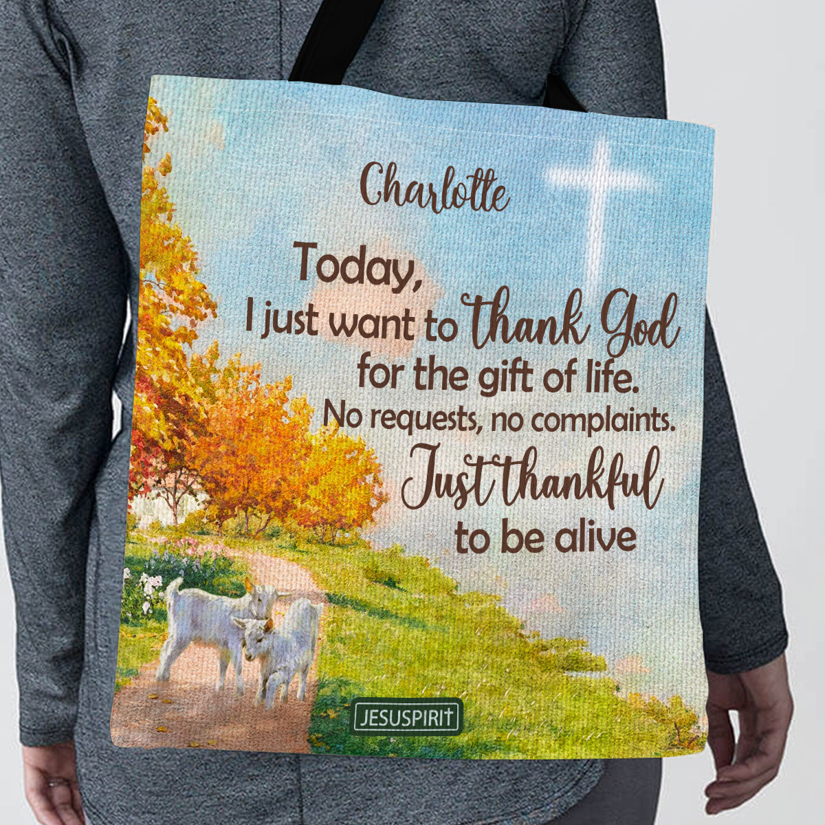 Just Thankful To Be Alive - Adorable Personalized Tote Bag NUHN380