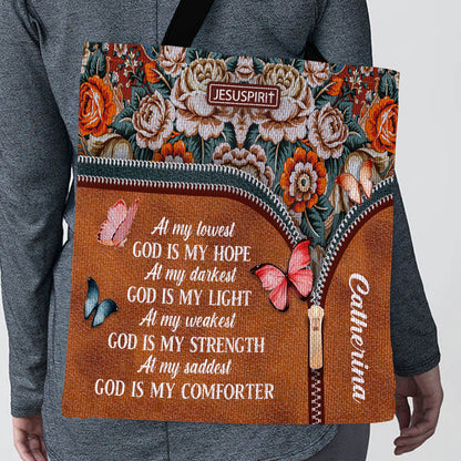 At My Darkest God Is My Light - Lovely Personalized Tote Bag AM282