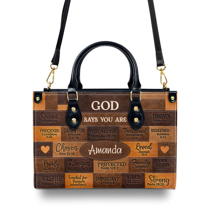 Jesuspirit | God Says I Am | Personalized Leather Handbag With Zipper | Gift For Her LHBNUHN681