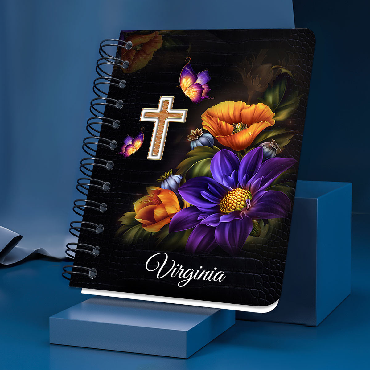 Jesuspirit | Personalized Spiral Journal | Trust In The Lord With All Your Heart | Proverbs 3:5-6 | Cross And Flower  SJH22