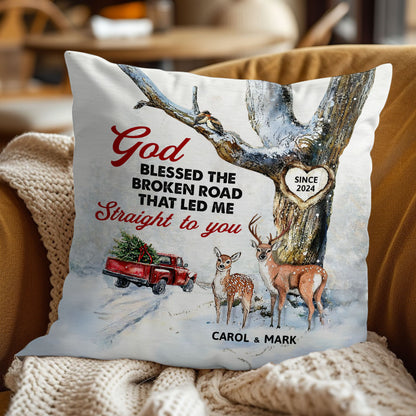 God Blessed The Broken Road That Led Me Straight To You | Personalized Crystal Velvet Pillow